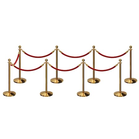 Montour Line Stanchion Post and Rope Kit Pol.Brass, 8 Ball Top7 Red Rope C-Kit-8-PB-BA-7-ER-RD-PB
